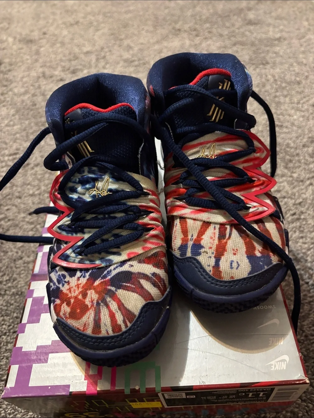 Nike Kids Multicolor Tie-Dye Basketball Sneakers - Navy/Gold/Red